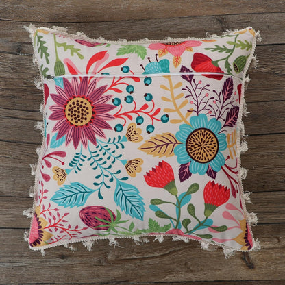 Ishro Home Tree of Life Cushion Covers | Soft Frill Design | 16x16 Inch | Machine Washable