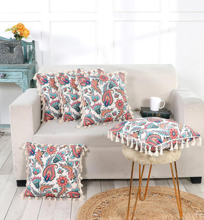Ishro Home Tree of Life Cushion Covers | Soft Frill Design | 16x16 Inch | Machine Washable