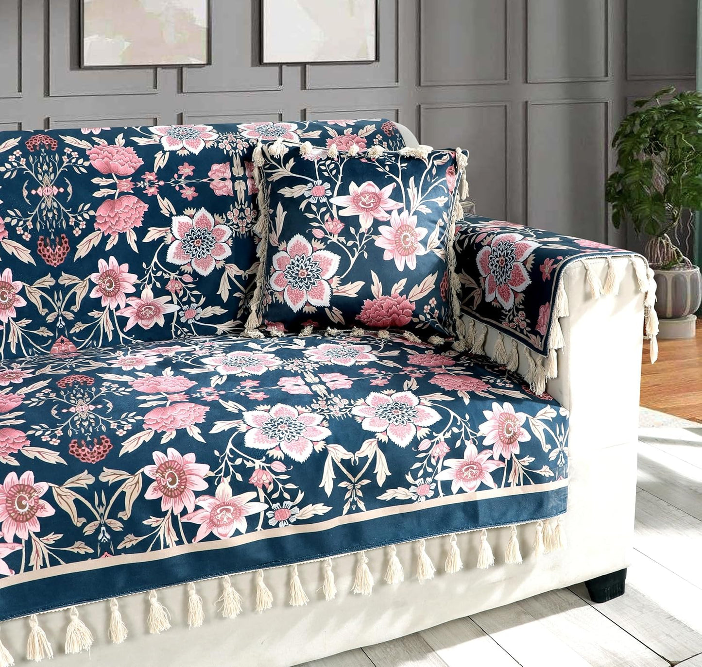 Premium 1 Seater Sofa Cover with Arm Covers | Soft Frill Design | Machine Washable