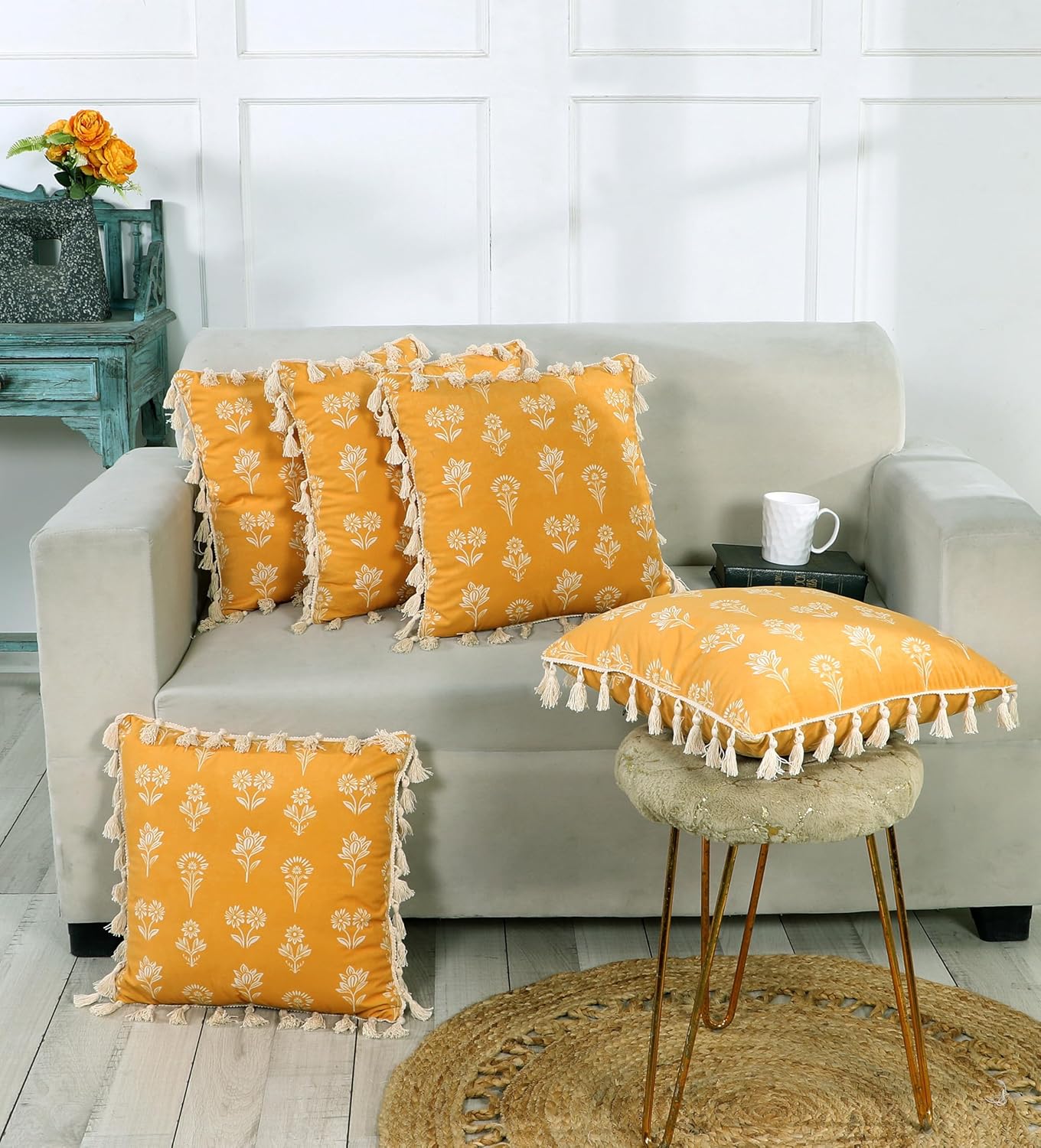 Ishro Home Tree of Life Cushion Covers | Soft Frill Design | 16x16 Inch | Machine Washable