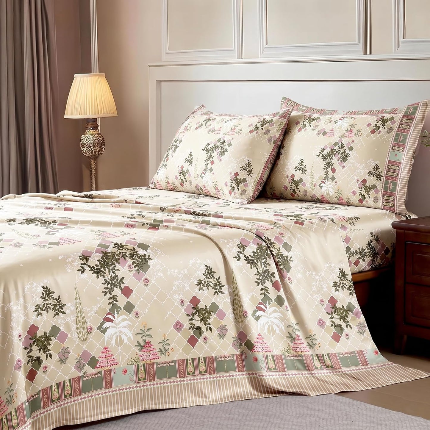 Luxury Satin Double Bedsheet with 2 Pillow Covers | Soft, Silky & Wrinkle Resistant | Zurich Meadow