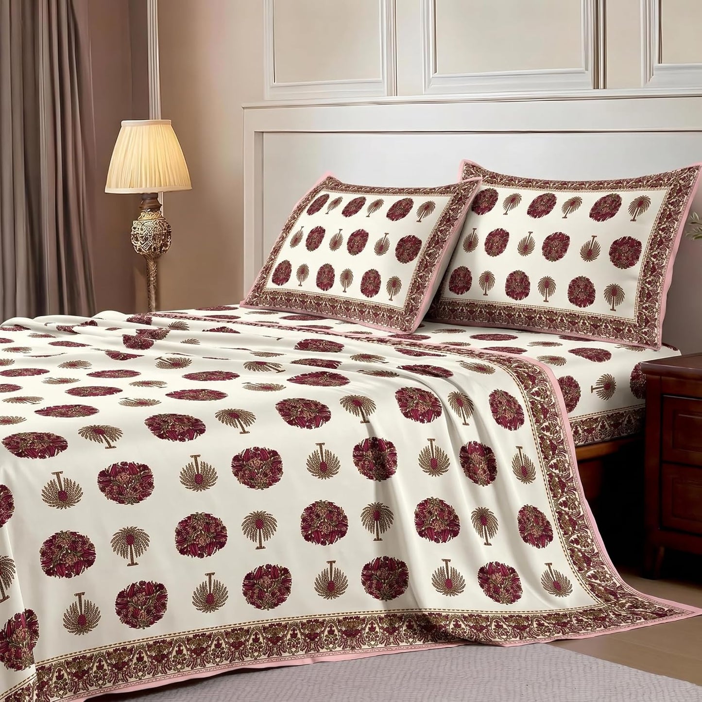 Luxury Satin Double Bedsheet with 2 Pillow Covers | Soft, Silky & Wrinkle Resistant | Zurich Meadow