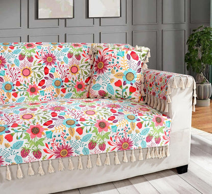 Premium Sofa Cover with Arm Covers | Soft Frill Design | Machine Washable