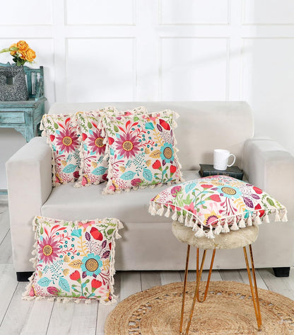 Ishro Home Tree of Life Cushion Covers | Soft Frill Design | 16x16 Inch | Machine Washable