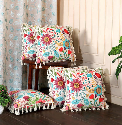 Ishro Home Tree of Life Cushion Covers | Soft Frill Design | 16x16 Inch | Machine Washable