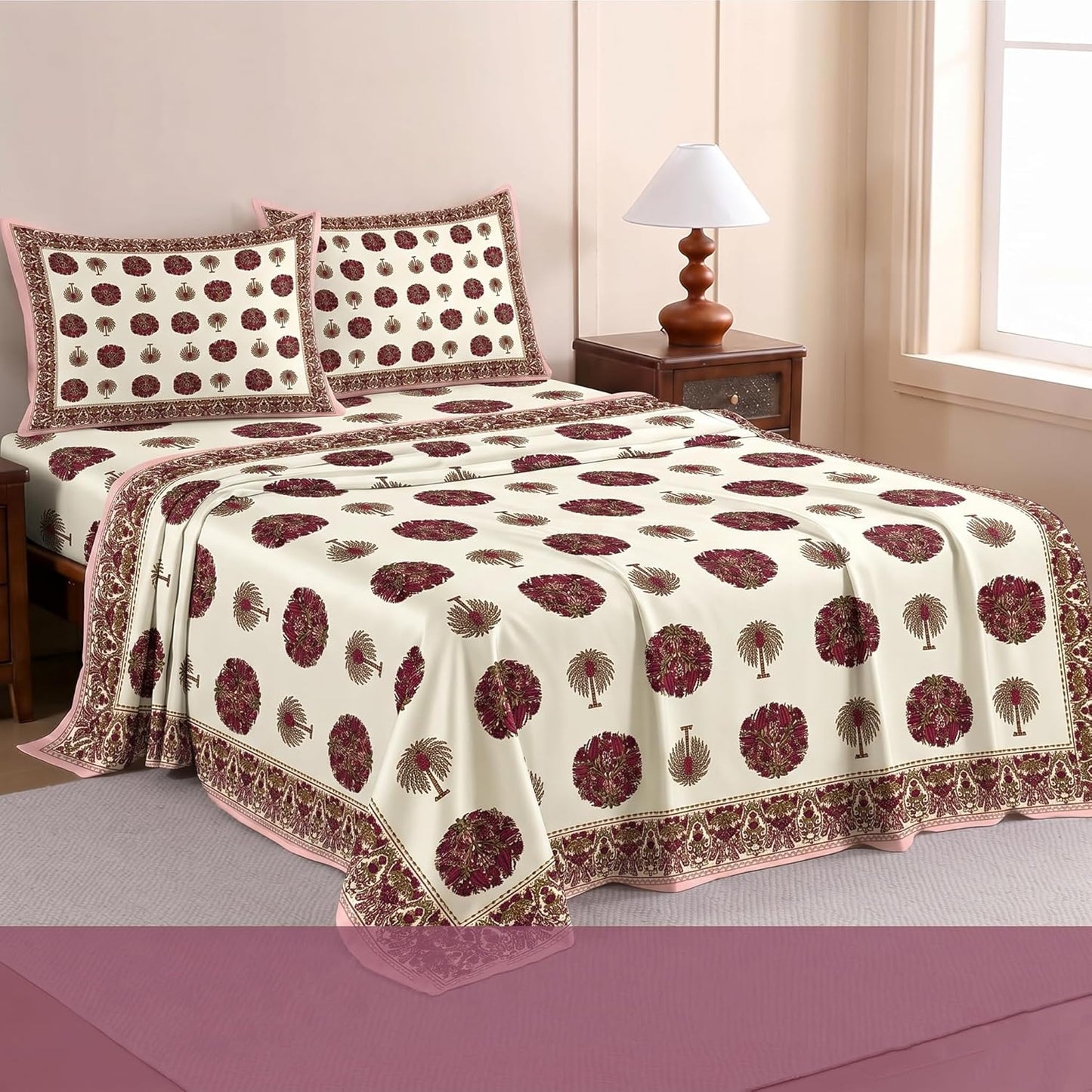 Luxury Satin Double Bedsheet with 2 Pillow Covers | Soft, Silky & Wrinkle Resistant | Zurich Meadow