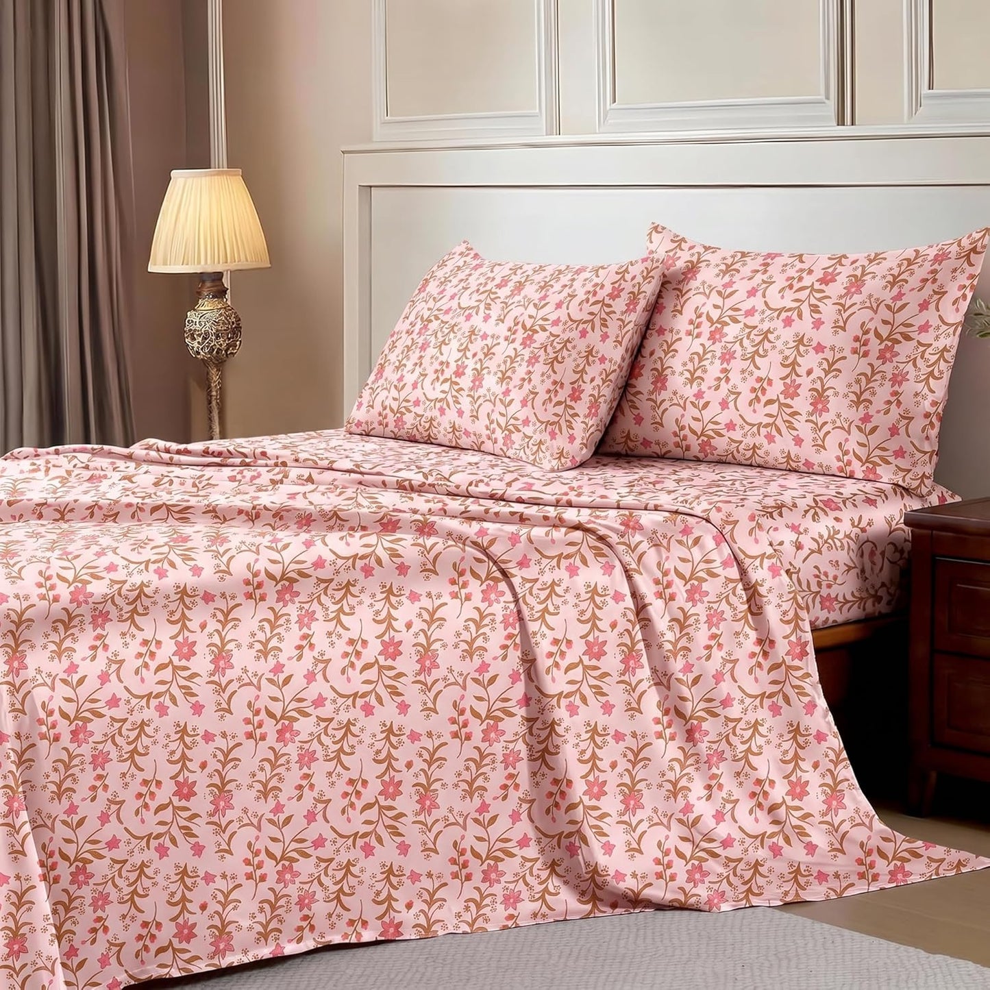 Luxury Satin Double Bedsheet with 2 Pillow Covers | Soft, Silky & Wrinkle Resistant | Zurich Meadow